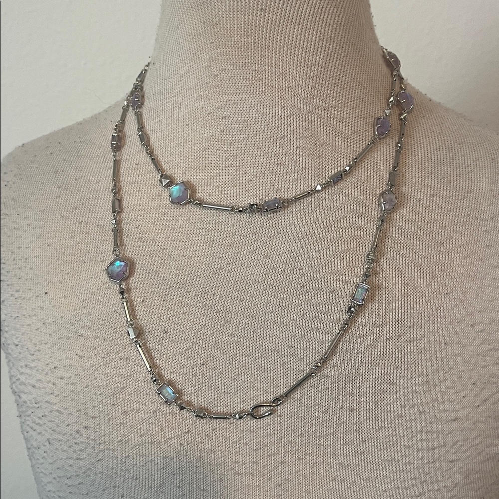 KENDRA SCOTT Silver Yazmin Moonstone Gem Wrap Necklace